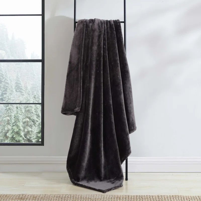 Ultra Soft Black Fleece Packable Throw Blanket