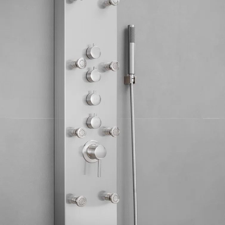 Brushed Nickel 8-Jet Rainfall Shower Tower System with Hand Shower