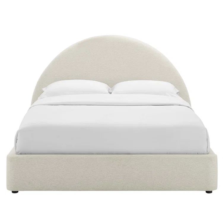 Ivory Velvet Upholstered Full Platform Bed with Arched Headboard