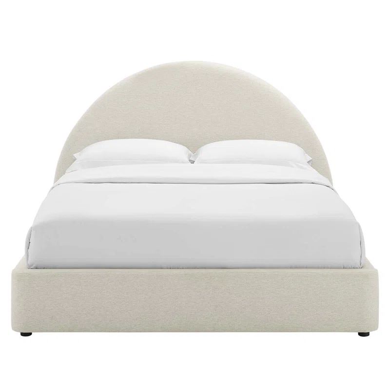 Ivory Velvet Upholstered Full Platform Bed with Arched Headboard
