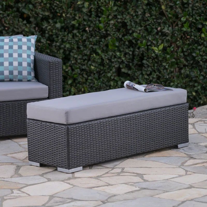 Santa Rosa Gray Wicker Outdoor Bench with Water-Resistant Cushion