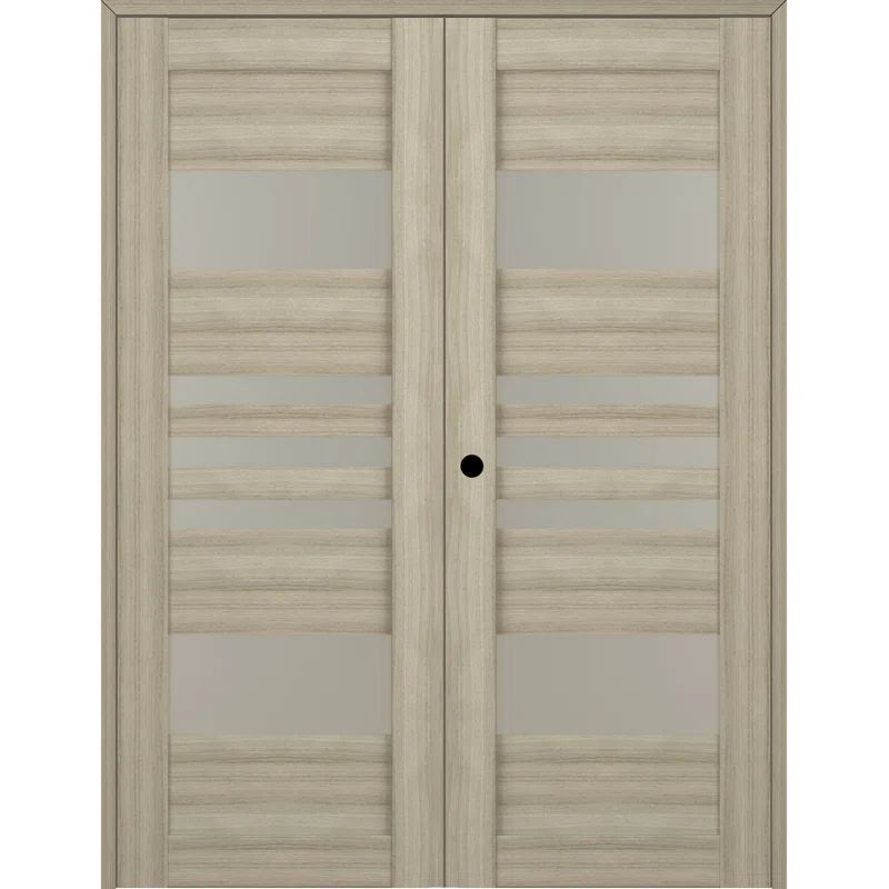 Shambor Pine and Frosted Glass 60" Double Prehung French Door