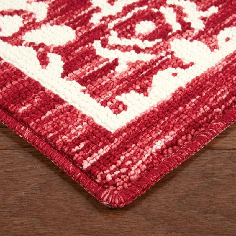 Red and White Tufted Medallion Washable Runner Rug 24" x 72"