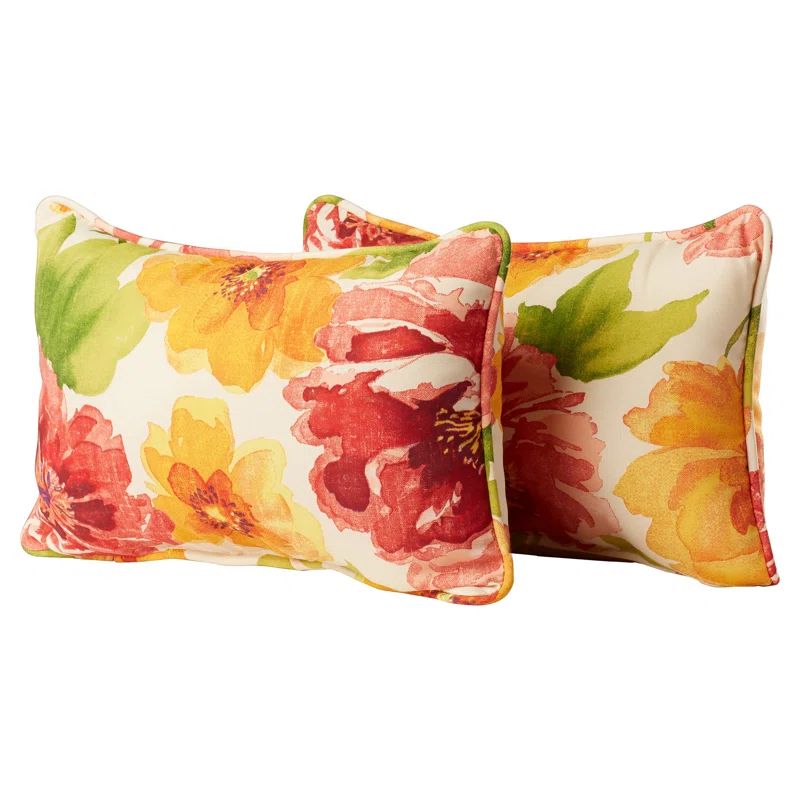 Oversized Rectangular Floral Lumbar Pillows Set in Red and Orange