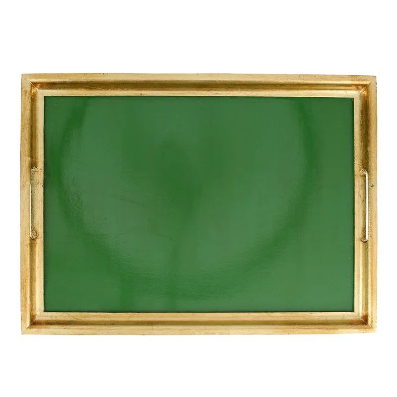 Large Green and Gold Hand-Carved Wooden Tray