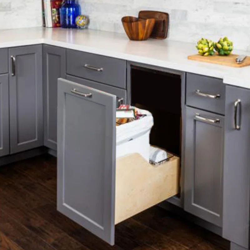 White Solid Wood Pull-out Trash Can System