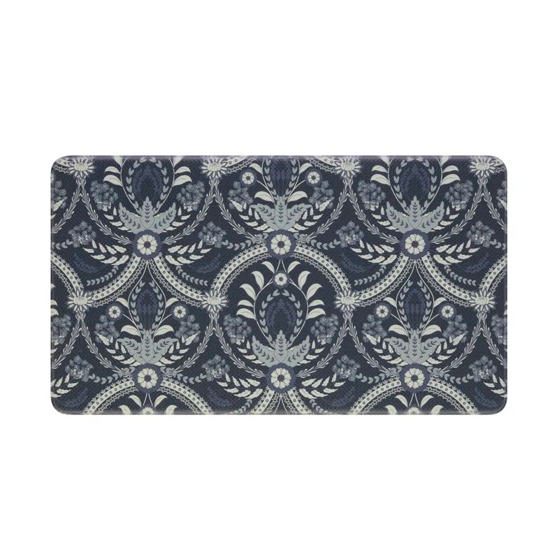 Navy and Off-White PVC Anti-Fatigue Kitchen Mat, 17.5" x 32"