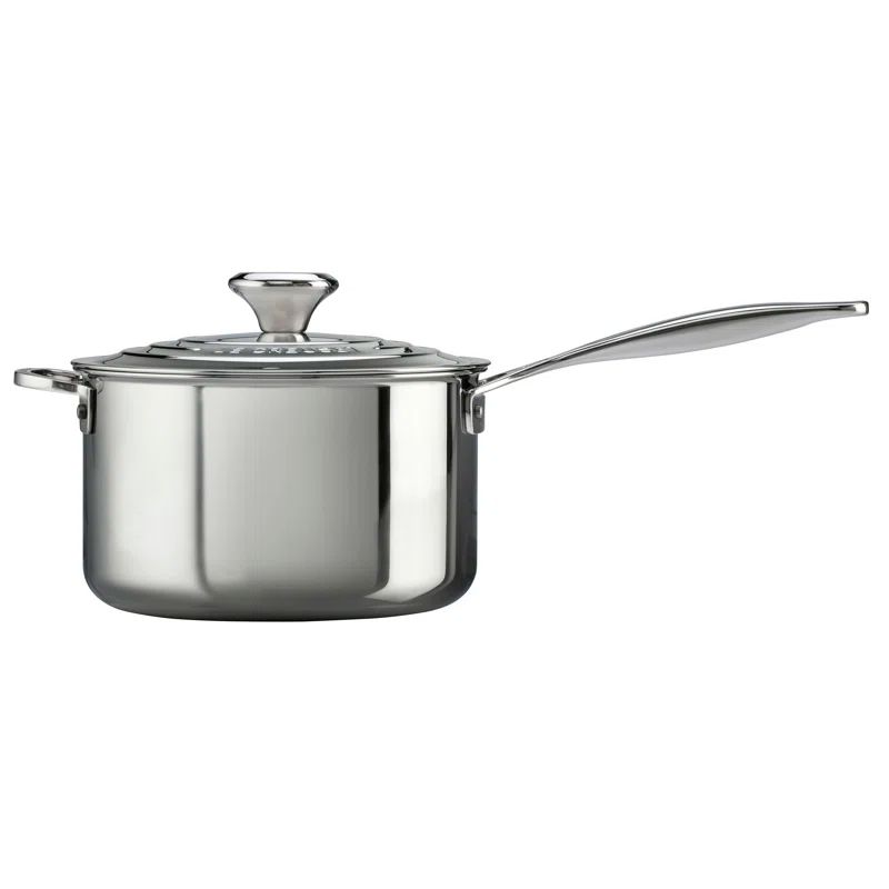 Le Creuset Silver Stainless Steel 4 Quart Saucier with Riveted Handle