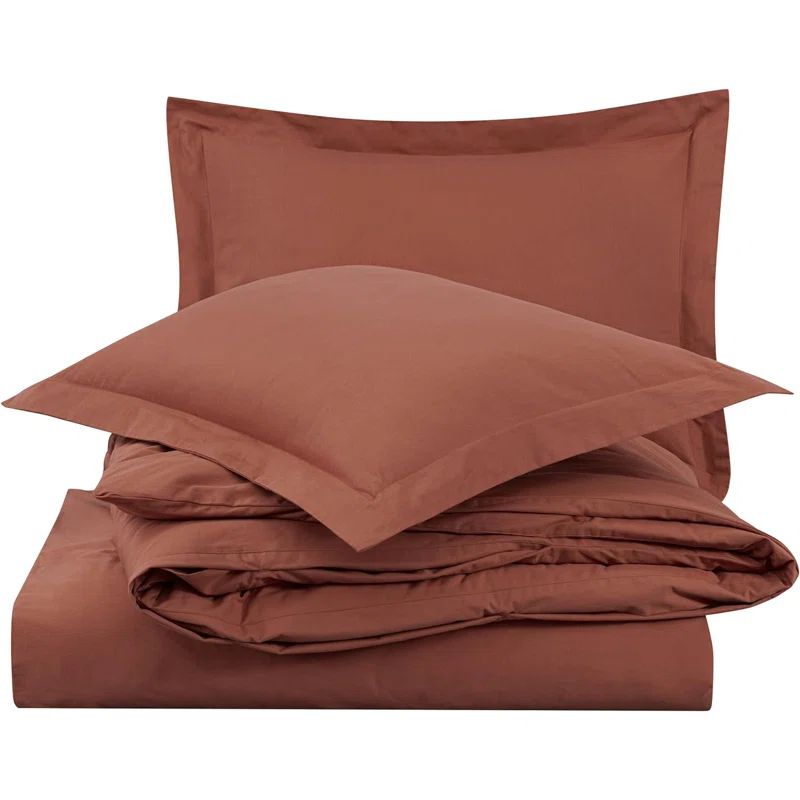 Terracotta Cotton Queen Duvet Cover Set with Pillow Shams