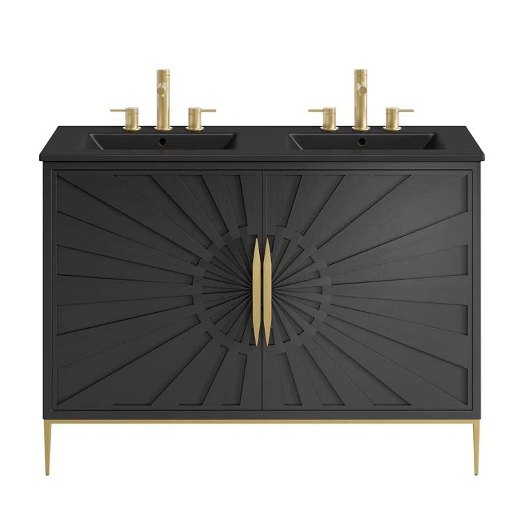 Black and Gold 48" Modern Double Sink Bathroom Vanity Cabinet