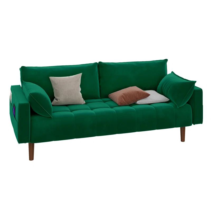 Emerald Green Velvet Tufted Loveseat Sofa with Track Arms
