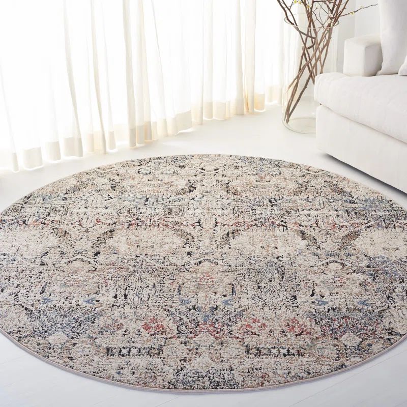 Elegant Ivory & Navy Round Wool-Synthetic Blend Rug, 79"