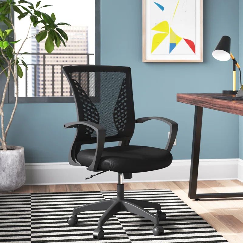 Ergonomic Black Mesh Swivel Task Chair with Fixed Arms