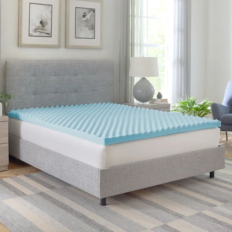 Queen Blue Gel Memory Foam Eggcrate Mattress Topper