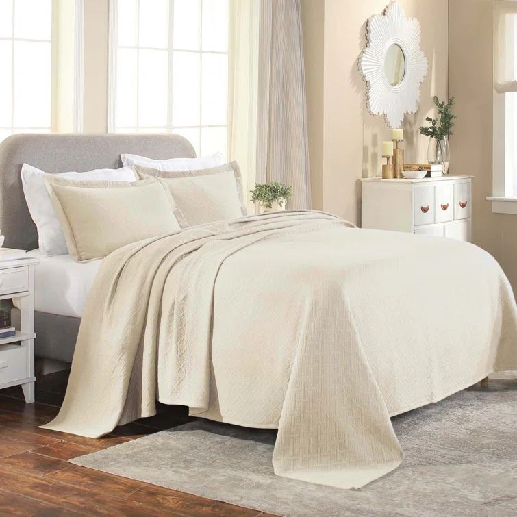 Ivory Twin Cotton Basket Weave 3-Piece Bedspread Set