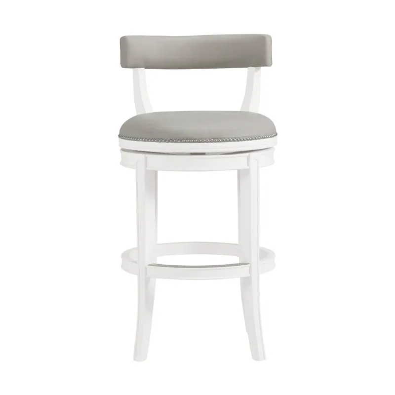 Curved Back White & Gray Leather Swivel Bar Stool Set