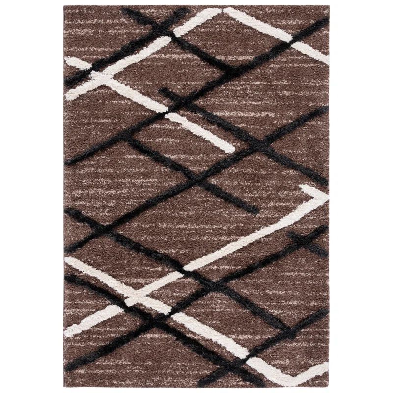 Brown and Ivory Charcoal Hand-Knotted Shag Area Rug