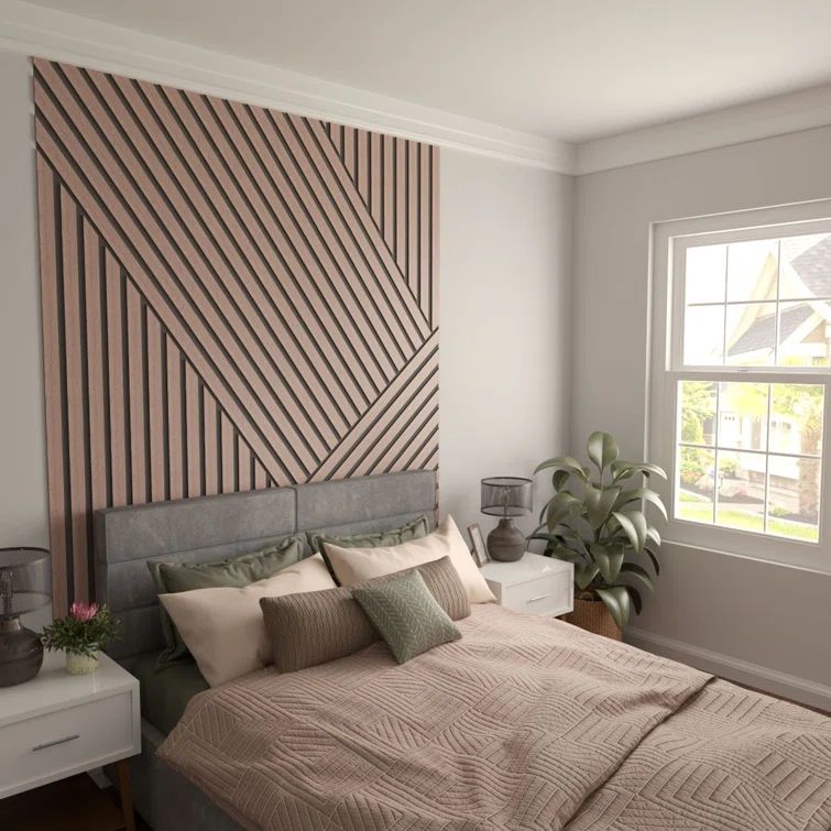 Adjustable Walnut Wood Slat Wall Panel Kit, 94"H