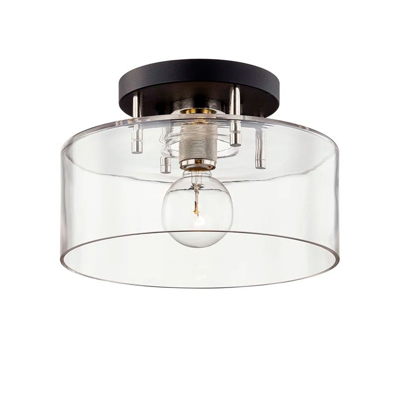 Carbide Black and Polished Nickel Drum Glass Semi-Flush Mount Light