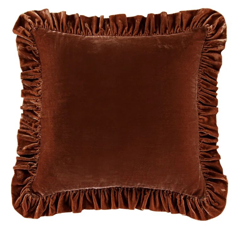 Copper Brown Silk Velvet Ruffled Euro Sham