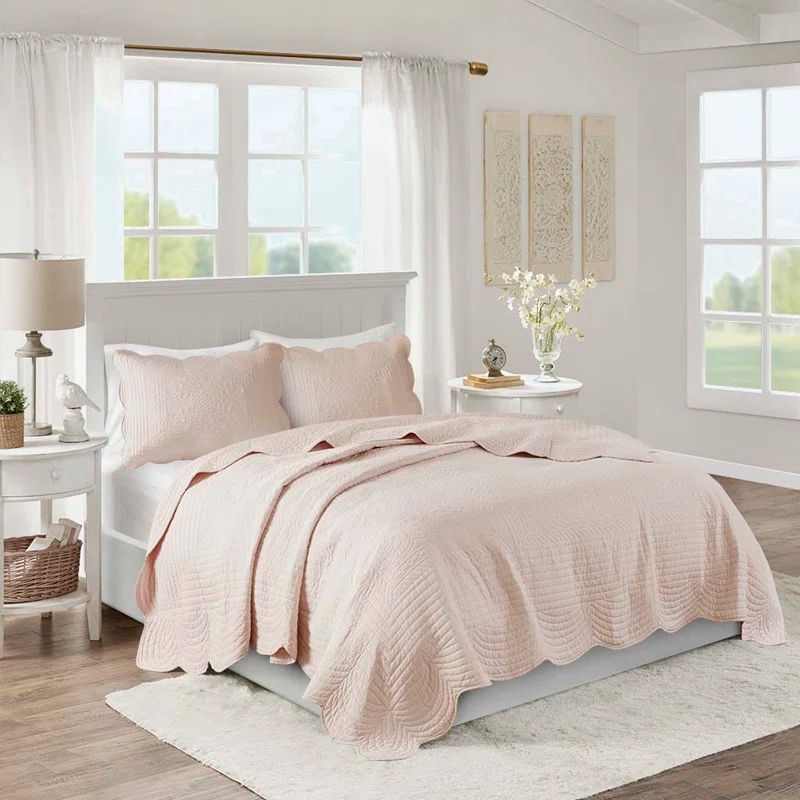 Full Pink Microfiber Reversible Quilt Set with Cotton Fill