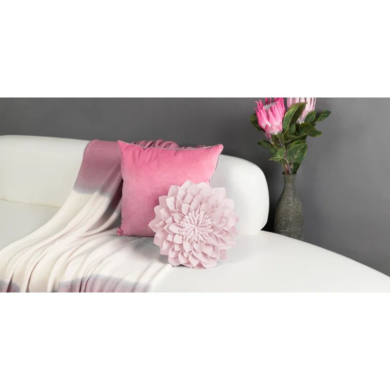 Light Pink Round Handmade Floral Accent Pillow with Insert