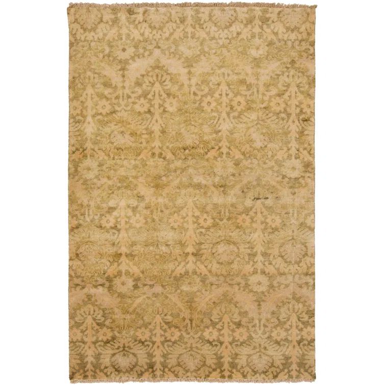 Hillcrest Olive Hand-Knotted Wool Oriental Area Rug 5'6" x 8'6"
