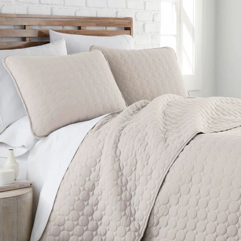 Bone Full Microfiber Quilt Set with Minimalist Circle Design