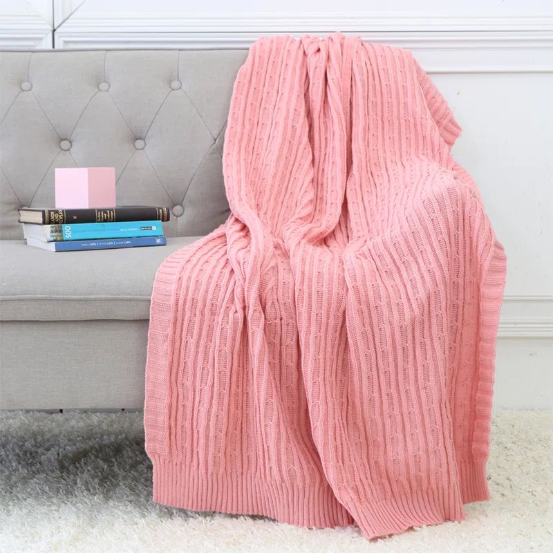 Pink Cable Knit Lightweight Acrylic Throw Blanket 70" x 60"