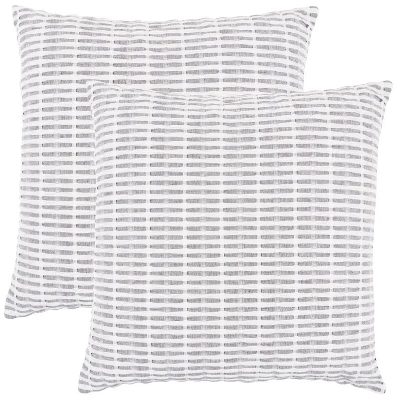 Pleated Black and White Cotton Euro Pillow Covers, Set of 2