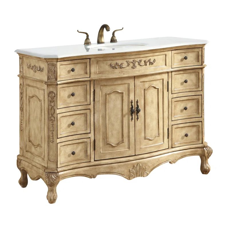 Antique Beige 48" Freestanding Single Vanity with Ivory Quartz Top