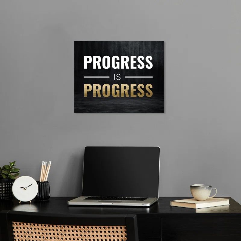 Progress Is Progress Black and Gold Canvas Motivational Quote Print