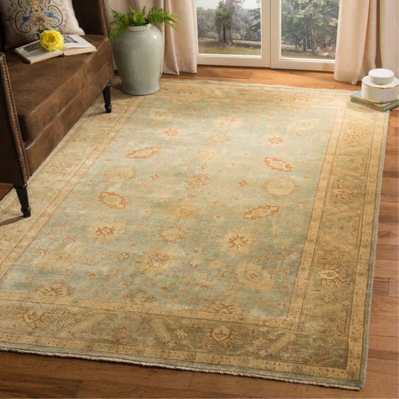 Elysian Light Blue Hand-Knotted Wool 9' x 12' Rectangular Rug