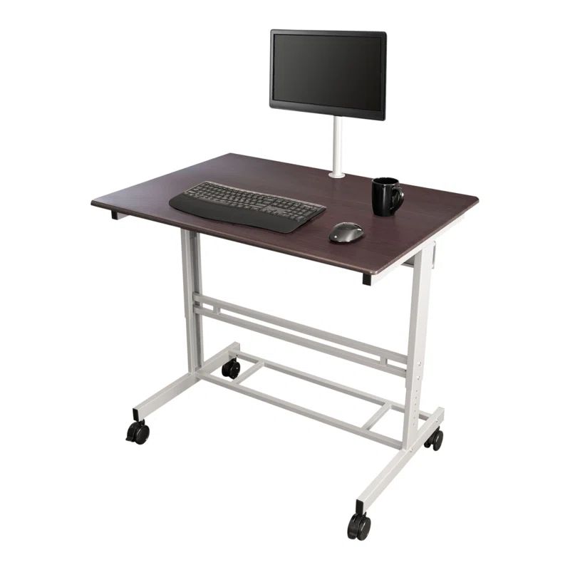 Adjustable Height Gray Walnut Standing Desk with Monitor Mount
