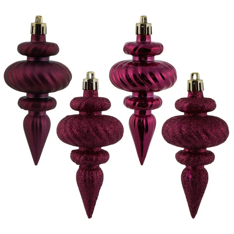 Berry Red Shatterproof Plastic Finial Christmas Ornament Set
