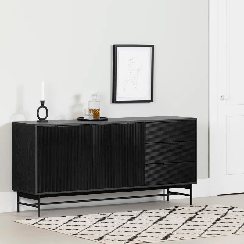 Ash Oak and Matte Black Mid-Century Modern Sideboard