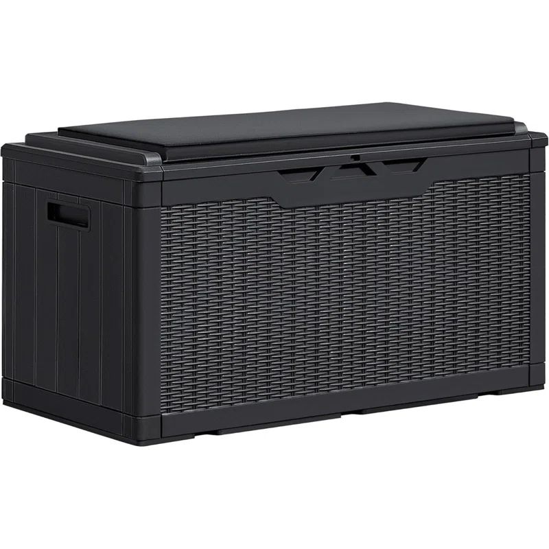 Black Resin and Wicker Lockable Deck Box with Cushion