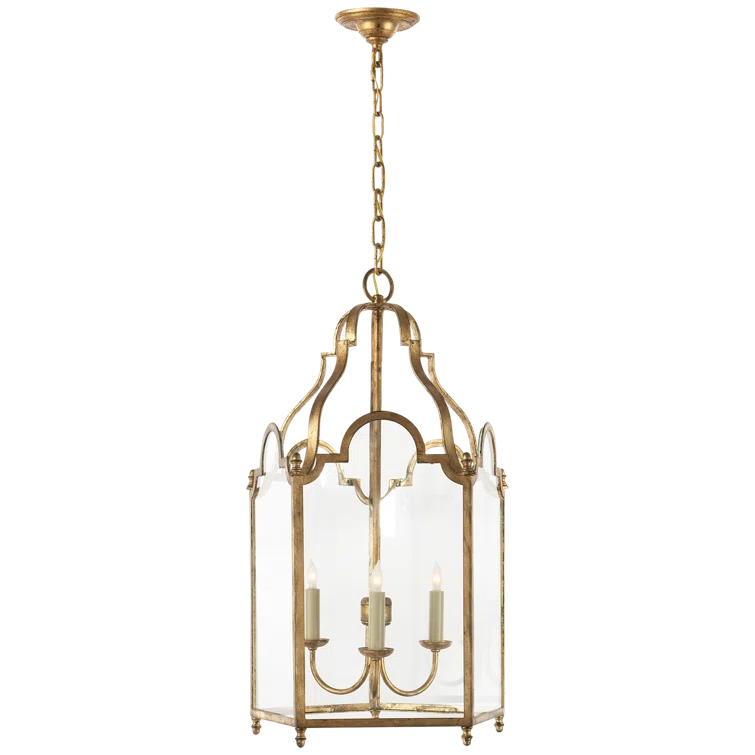 French Market Gilded Iron and Glass 3-Light Chandelier