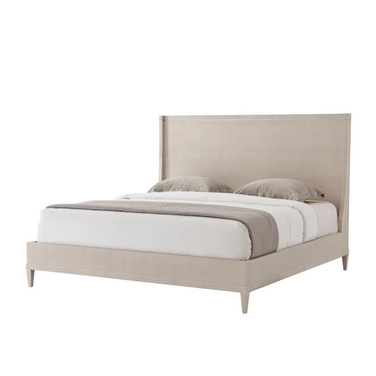 Beige Upholstered King Panel Bed with Metal Frame