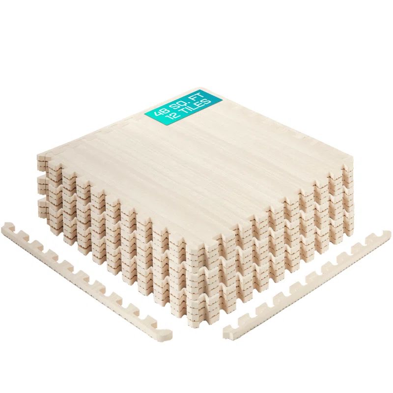 Light Walnut Wood Grain Interlocking Foam Exercise Mats