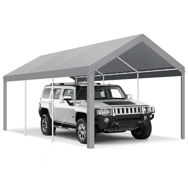 Gray 10' x 20' Portable Carport with Windows and Steel Frame
