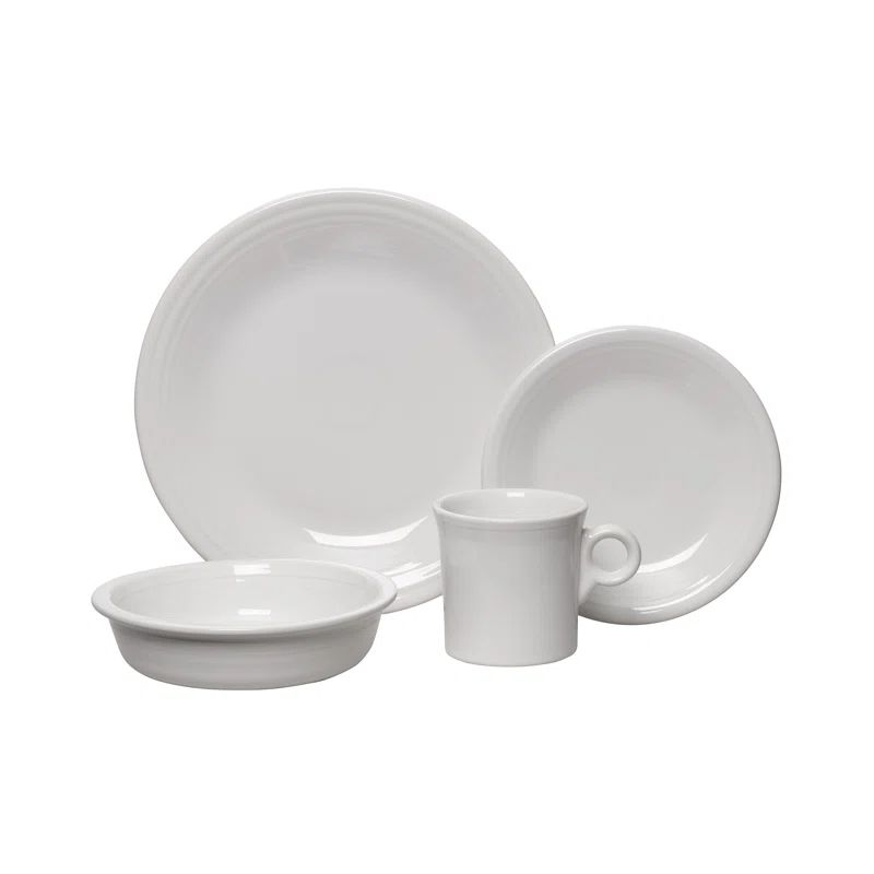 White Ceramic Ribbed Medium Dinner Plate Set