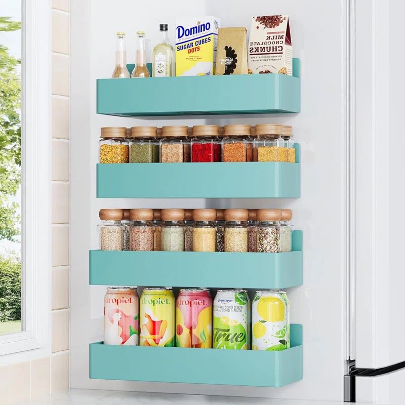Blue Magnetic Spice Storage Rack Organizer Set of 4
