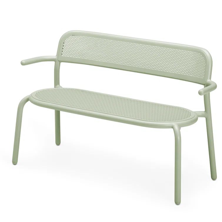 Mist Green Aluminum Outdoor Bench with Rounded Arms