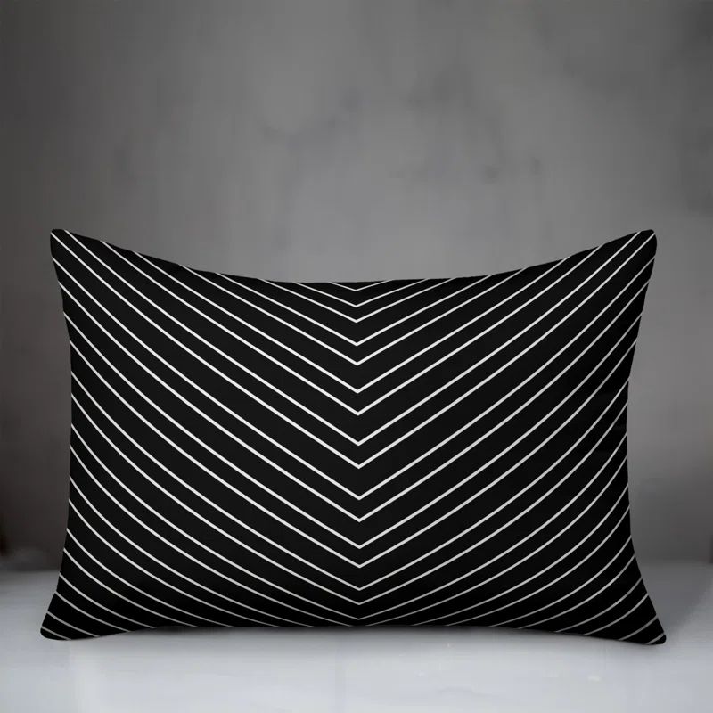 Black and White Geometric Chevron Polyester Throw Pillow