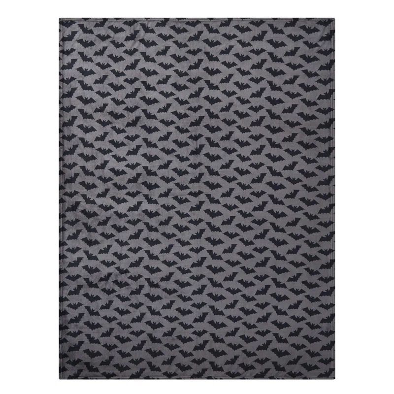 Gray and Black Fleece Halloween Bats Throw Blanket