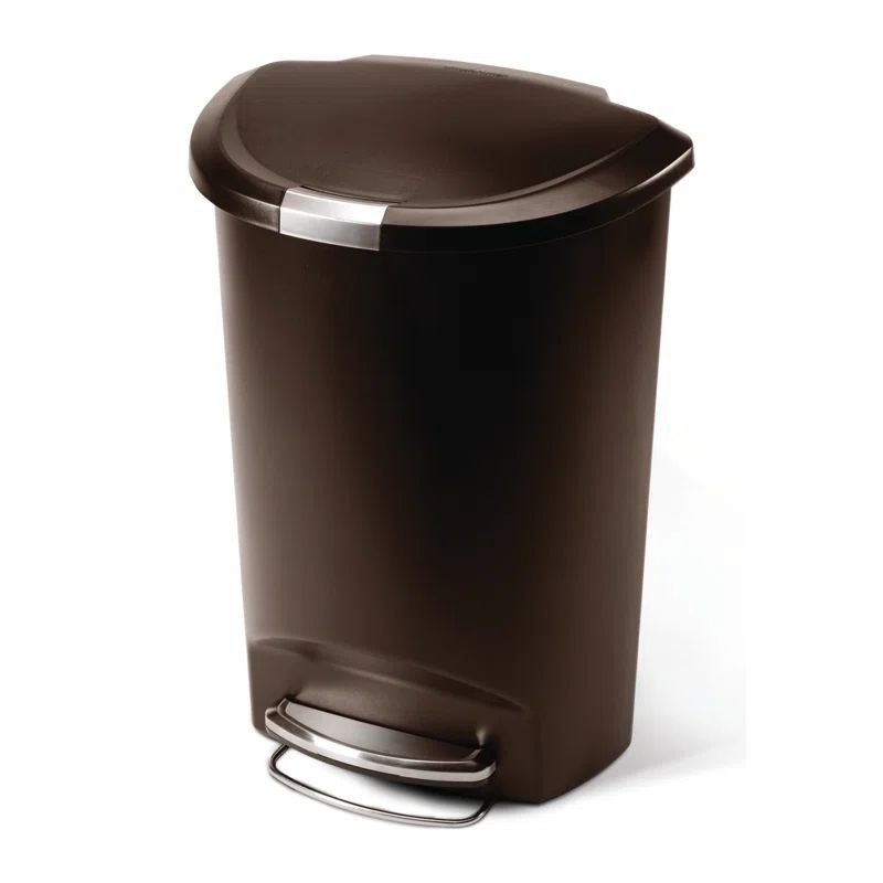 Mocha 50L Semi-Round Plastic Step Trash Can with Steel Pedal