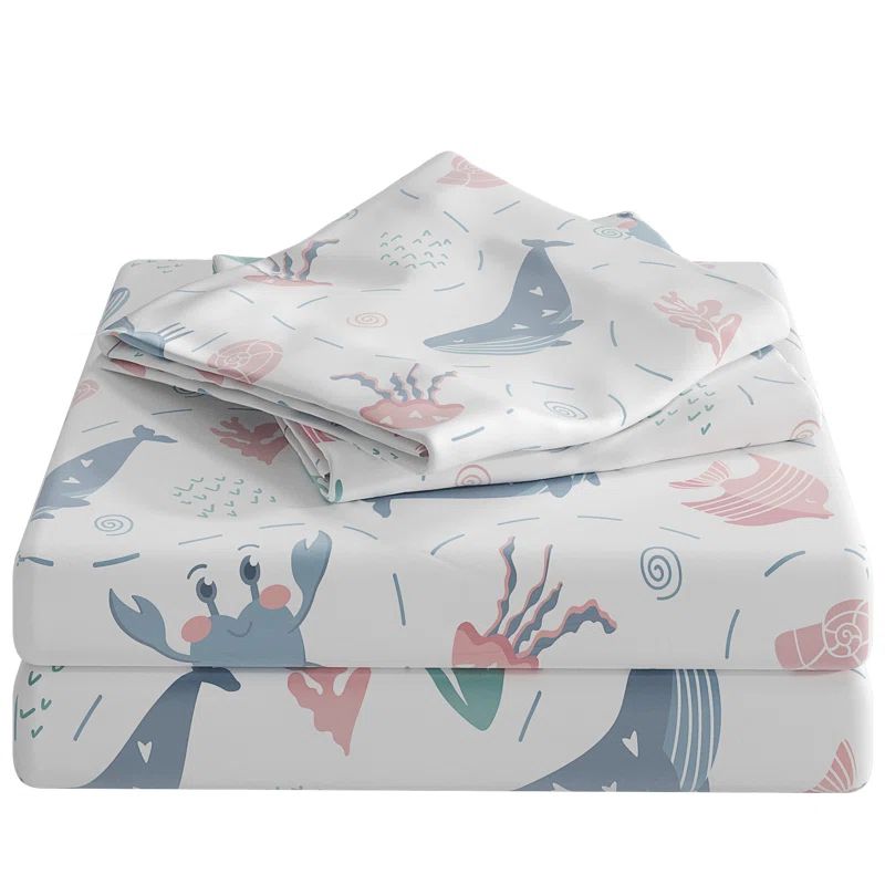 Kids Full White Microfiber Deep Pocket Sheet Set with Fun Prints