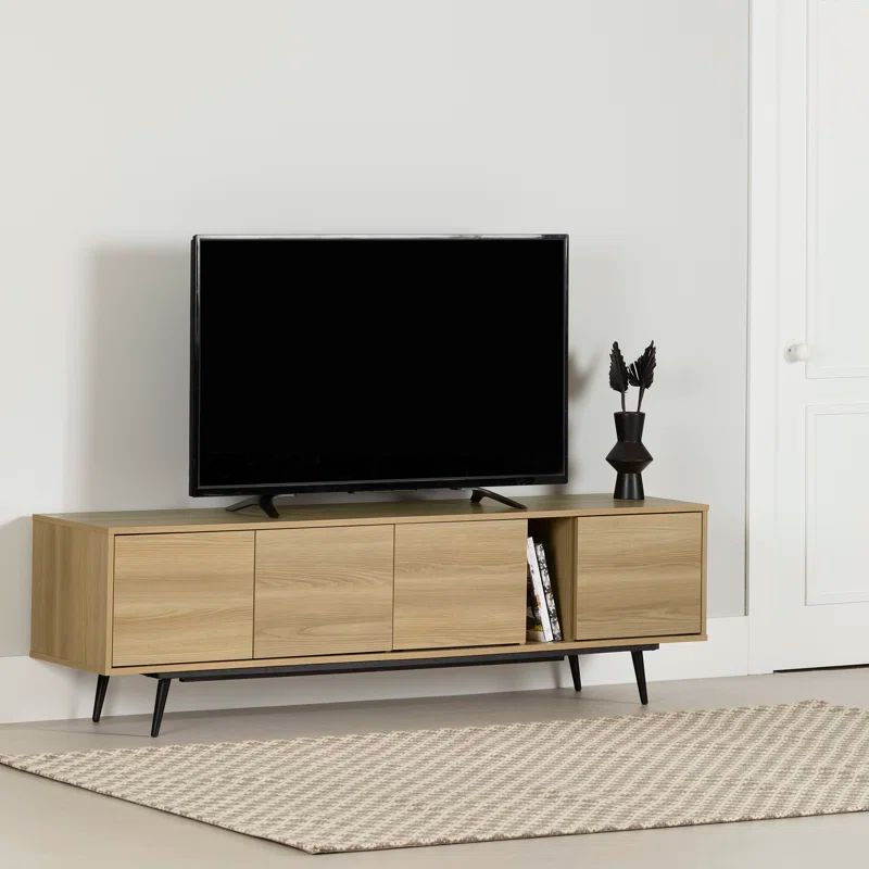 Natural Ash 71" TV Stand with Cabinets and Shelves
