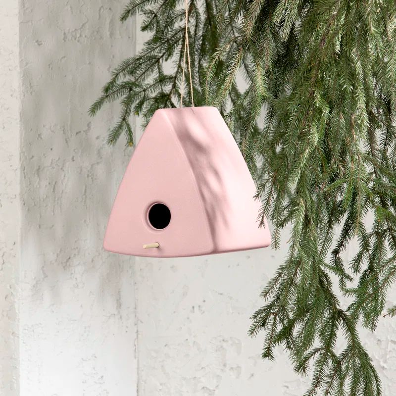 Pink Blush Polyethylene Resin Triangle Birdhouse